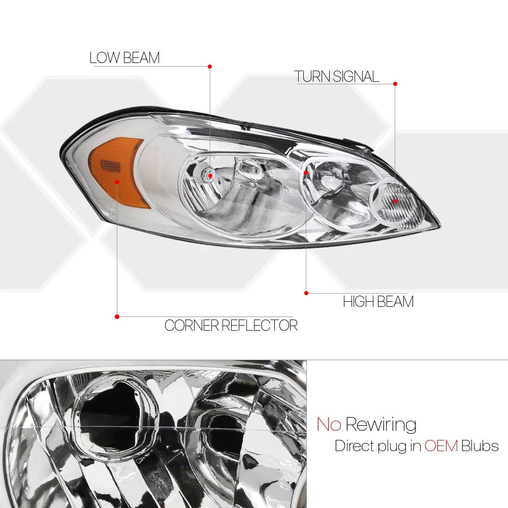 Chrome Headlight Assembly for Chevy Impala S6308