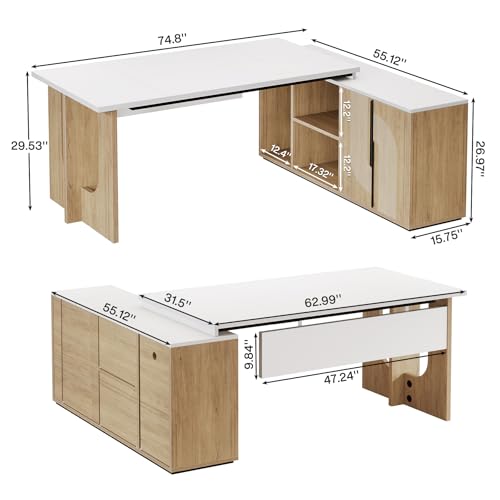 74.8" L Shaped Computer Desk with Shelves and CPU Storage, Black and Brown I1544