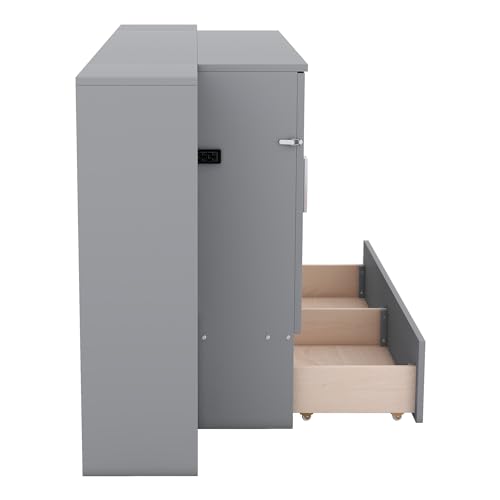 White Solid Wood Murphy Bed with Bookcase and Drawers K5829