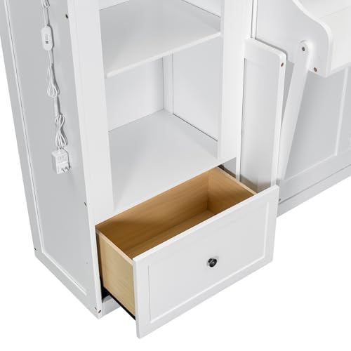 White Queen Size Wood Murphy Bed with Desk and Storage F695