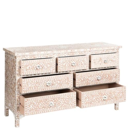 Pink Gray Hand Painted Wooden Chest of Drawers E323