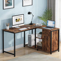 Brown L Shaped Desk with Drawer Cabinet and Storage Shelves F1005