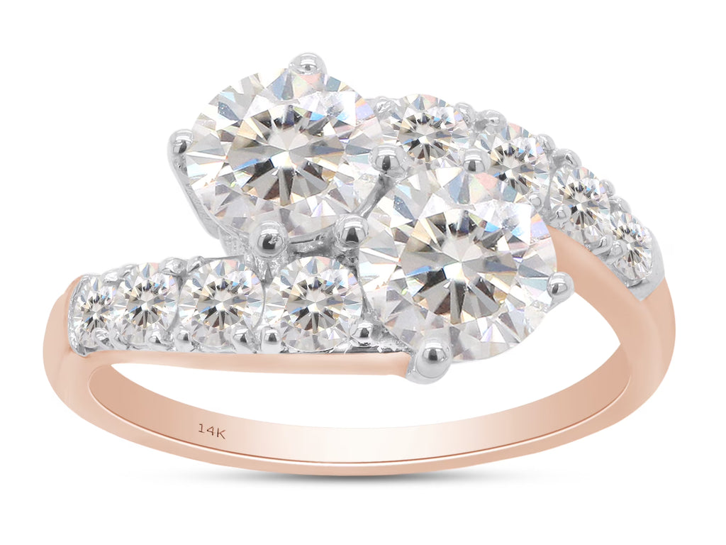 14K Solid Rose Gold Two Stone Bypass Engagement Ring E831810