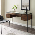 Dark Walnut Glass Top 2 Drawer Computer Desk S33057