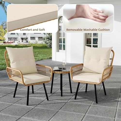 3 Piece All-Weather Wicker Patio Bistro Set with Cushions A31859