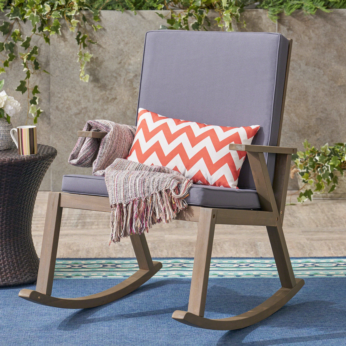 Gray Acacia Wood Rocking Chair U7166