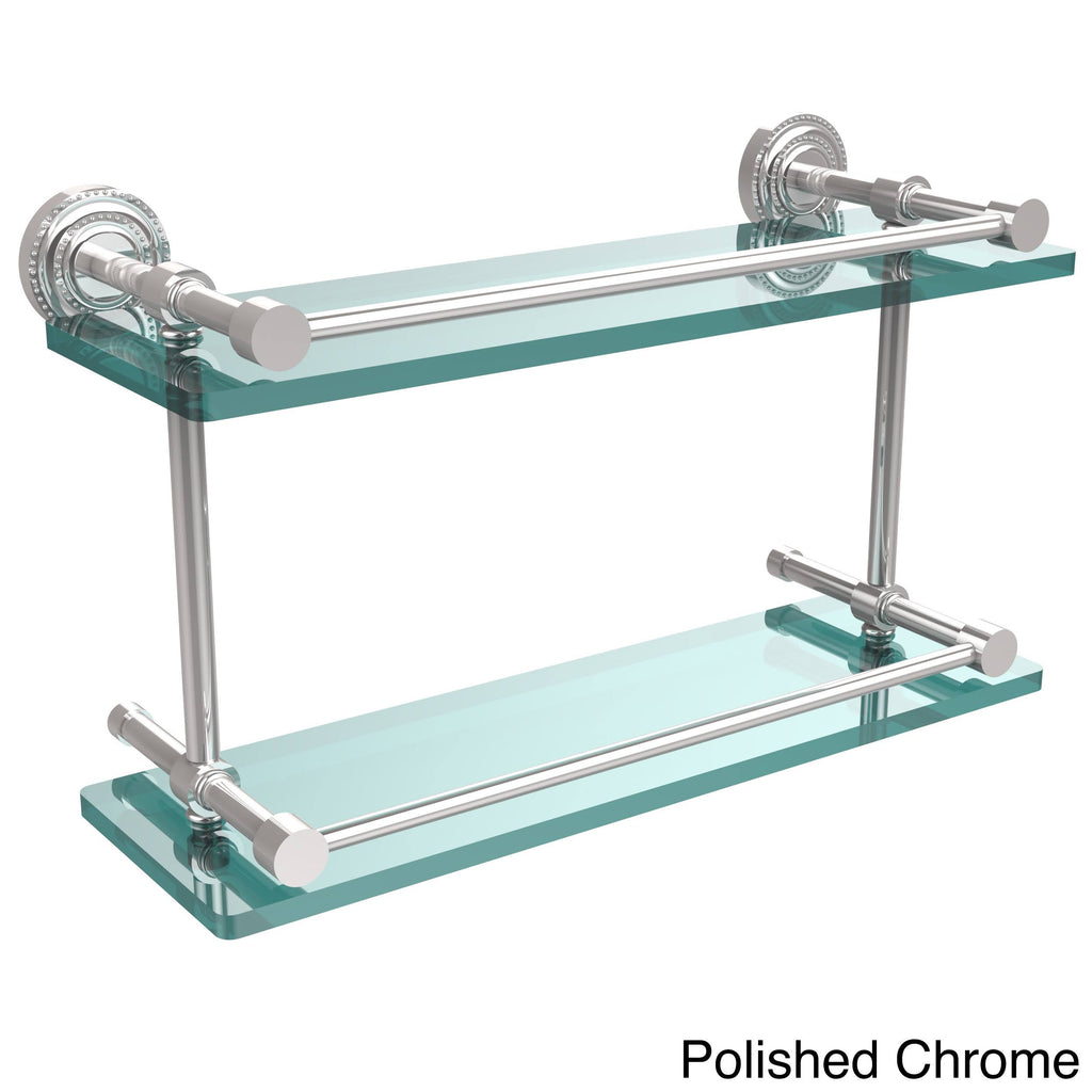Double Glass Shelf with Gallery Rail - Satin Chrome - 16 inch I3072