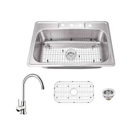 Drop-In Kitchen Sink with Faucet and Sink Grid and Drain Assembly F5687