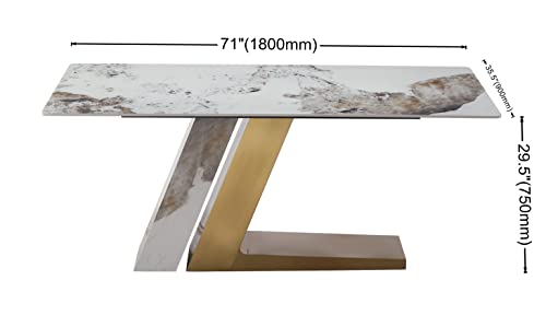 Rectangular Sintered Stone Dining Table with Gold Stainless Steel Base Z568615
