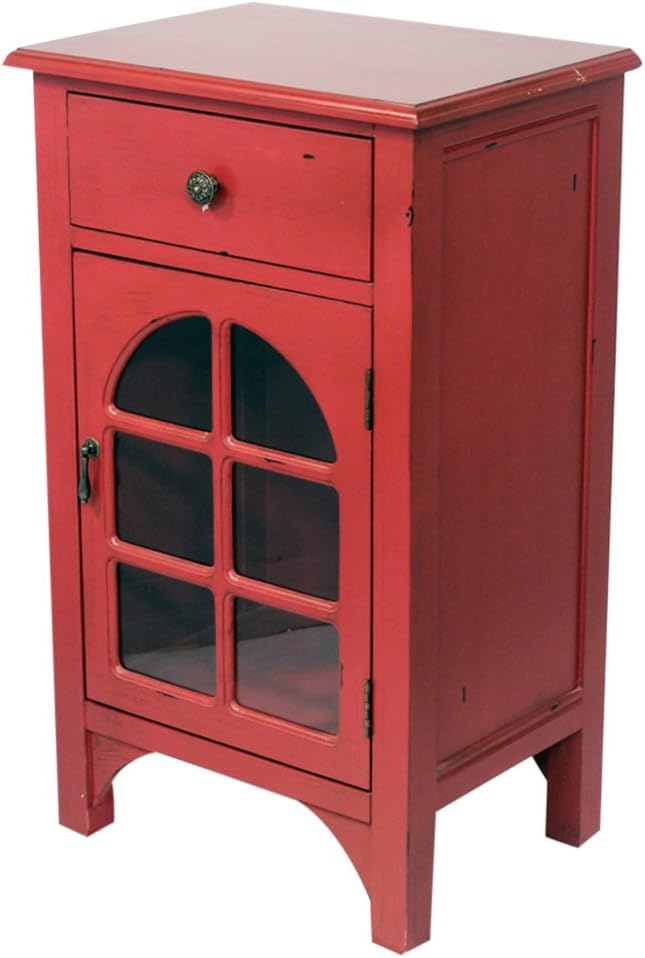 Light Gray Single Drawer Distressed Cabinet with Cathedral Glass Window Inserts I25492