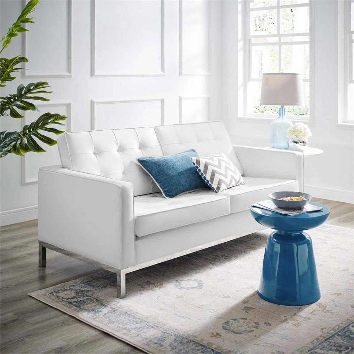 White Faux Leather Tufted Loveseat Y819270