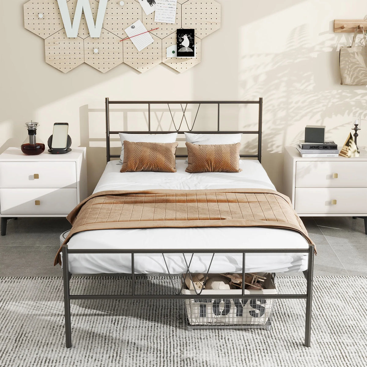 Twin Size Metal Platform Bed Frame with Headboard and Footboard K21273