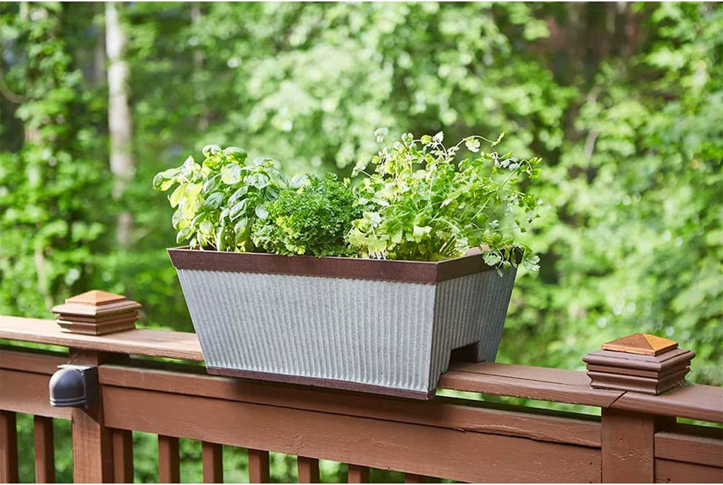 24 Inch Outdoor Deck Rail Textured Resin Planter Y84486