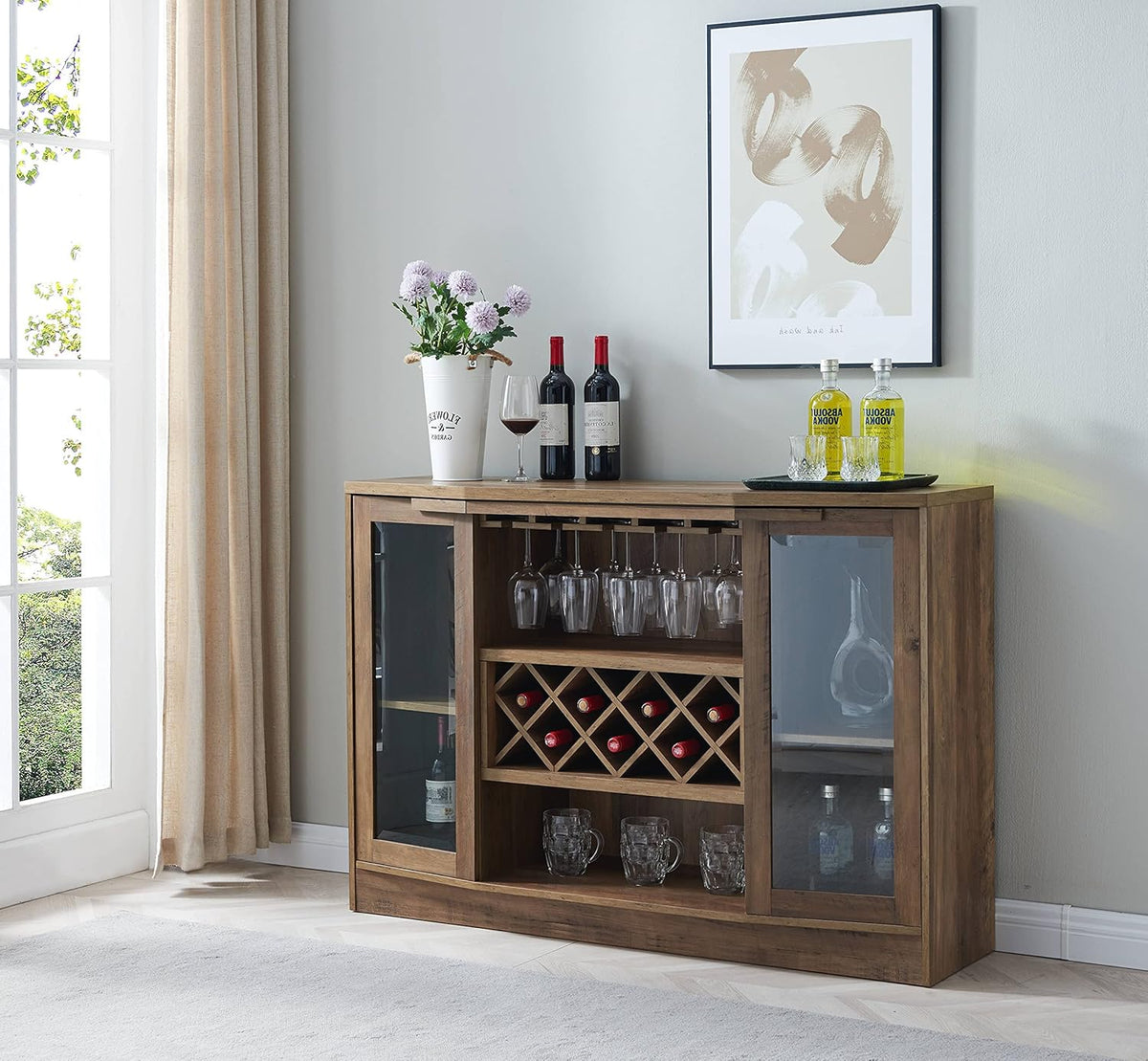 Espresso Bar Cabinet with Curved Glass Doors I64846