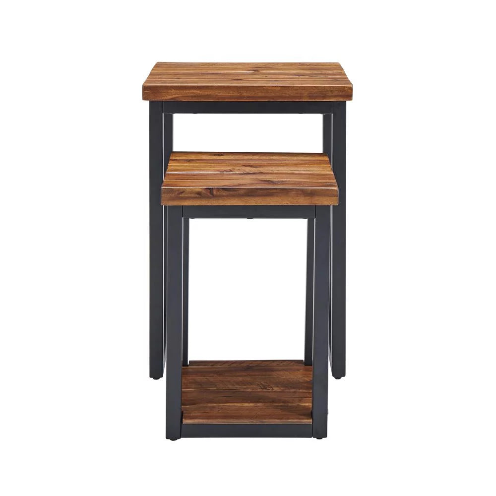 Rustic Wood Nesting End Tables Set of Two J3151