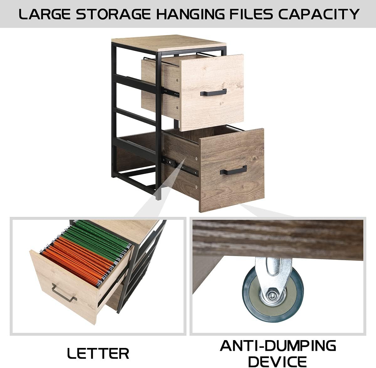 Wood File Cabinet with 2 Drawers, Brown L6926