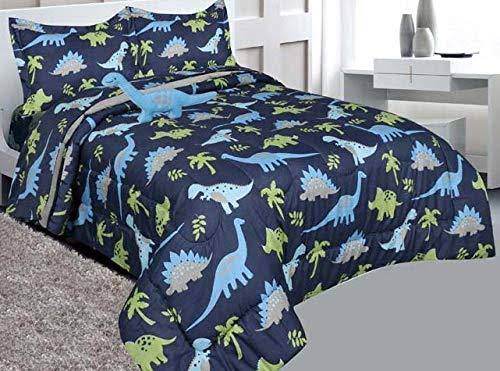 Full Size 8 Pieces Reversible Blue and Lime Green Dinosaur Microfiber Kids Comforter with Sheets K96443