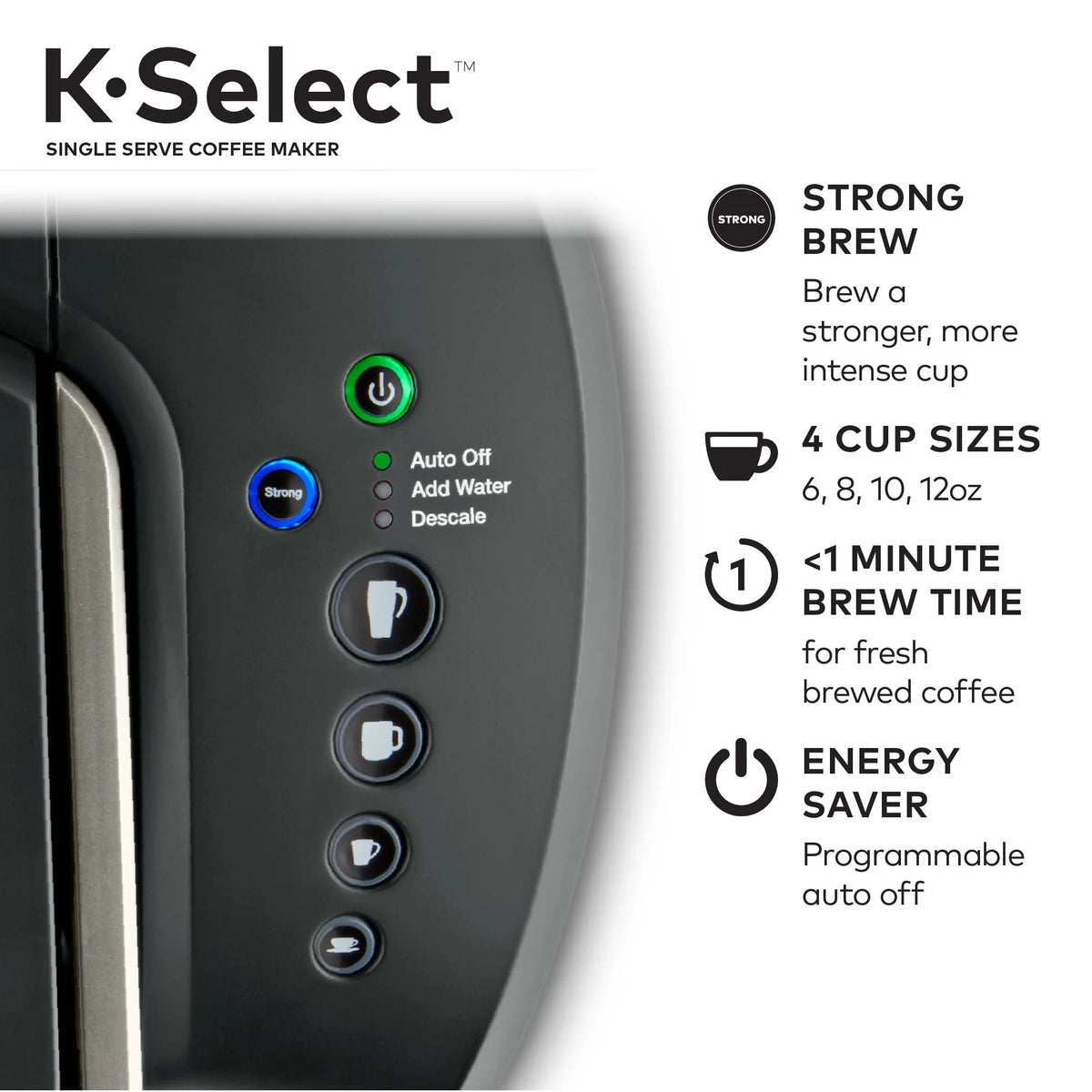 Single-Serve K-Cup Pod Coffee Maker with 12oz Brew Size, Matte Black U1061
