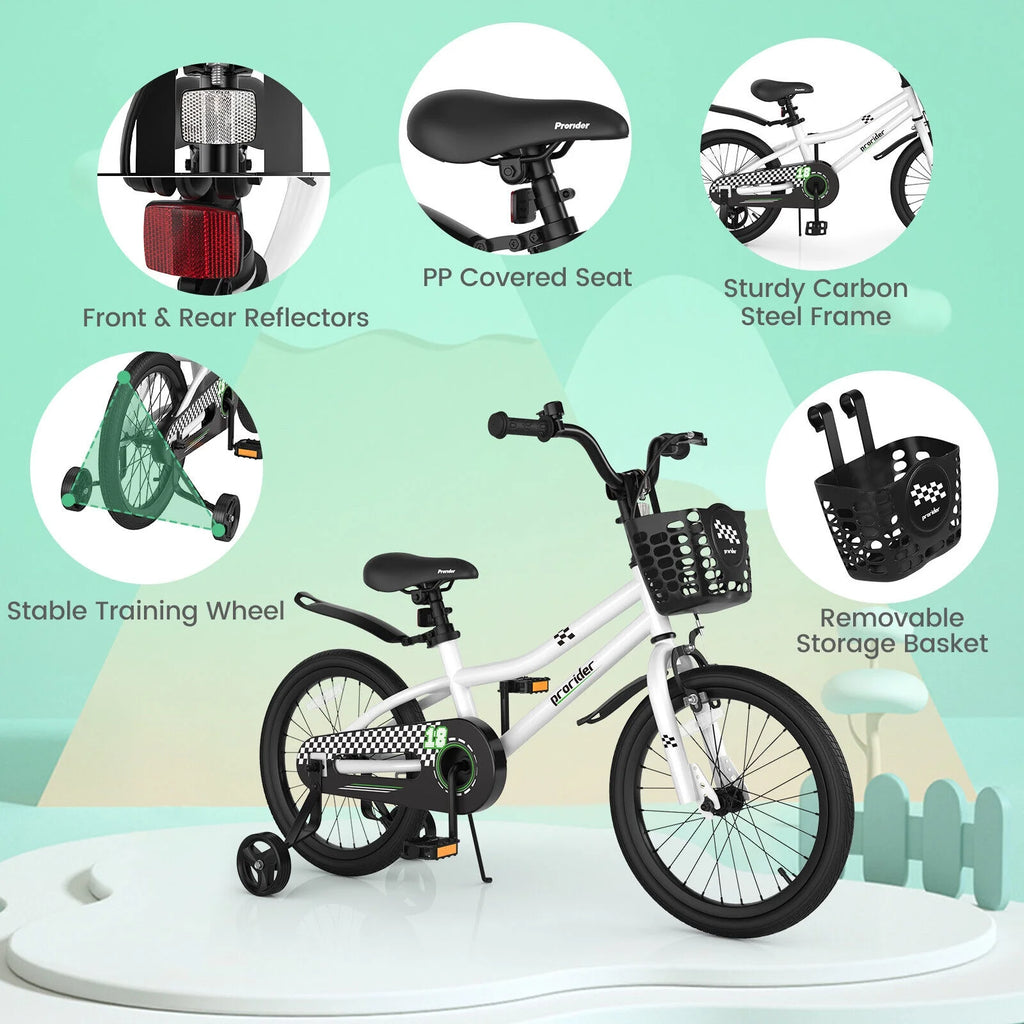 18 Inch Kids Bike with Training Wheels and Basket V67750