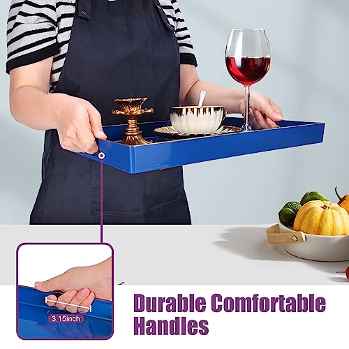 Blue Plastic Serving Tray with Handles, 15.7” x 10.2” x 1.37” U23412