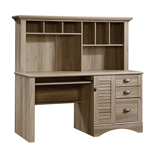 Salt Oak Finish Computer Desk with Hutch and 3-Shelf Bookcase C719
