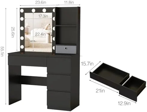 White Vanity Desk Set with Mirror & Light Z3400