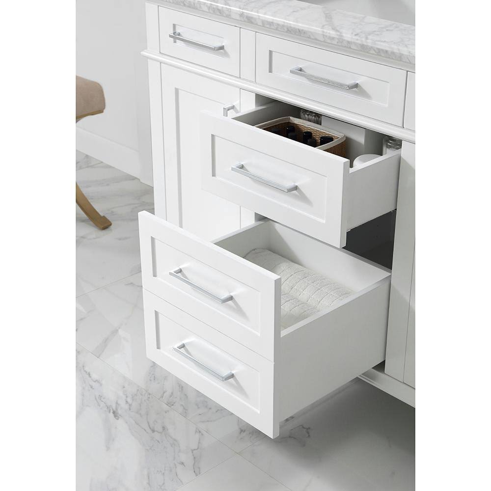 White Vanity with Carrara Marble Top with White Sinks P579862