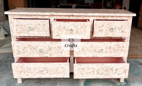 Pink Gray Hand Painted Wooden Chest of Drawers E323