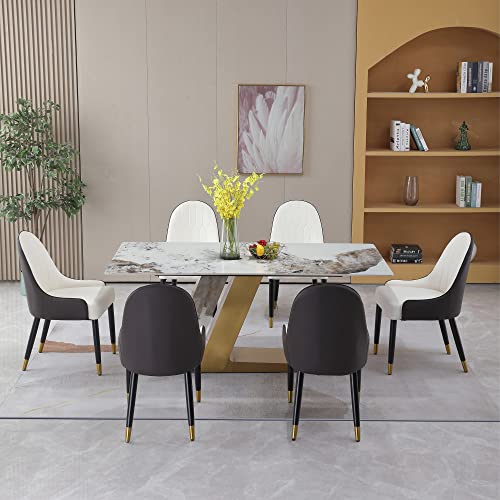 Rectangular Sintered Stone Dining Table with Gold Stainless Steel Base Z568615