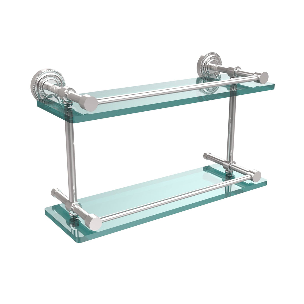 Double Glass Shelf with Gallery Rail - Satin Chrome - 16 inch I3072