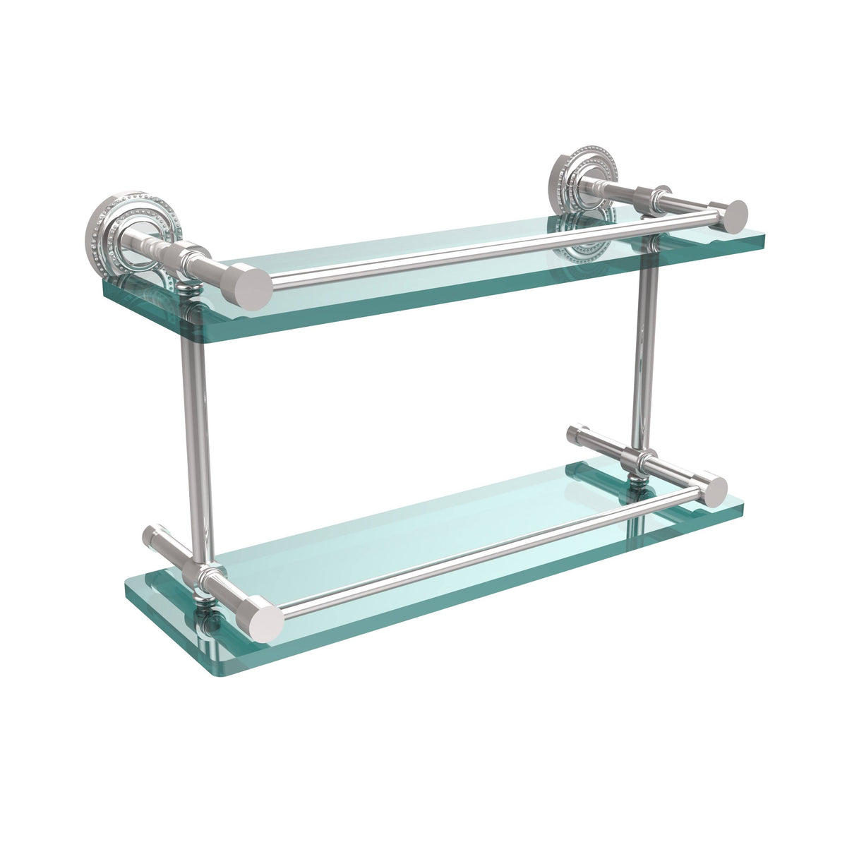 Double Glass Shelf with Gallery Rail - Satin Chrome - 16 inch I3072