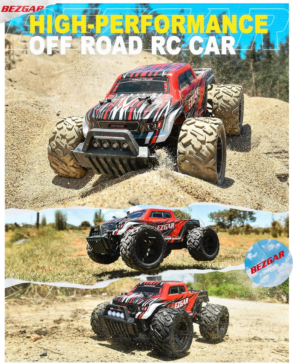 RC Cars 1:14 Scale Remote Control Car, 4WD Top Speed 25 Km/h Electric Toy Off Road RC Car Truck Crawler with Two Rechargeable Batteries F43500