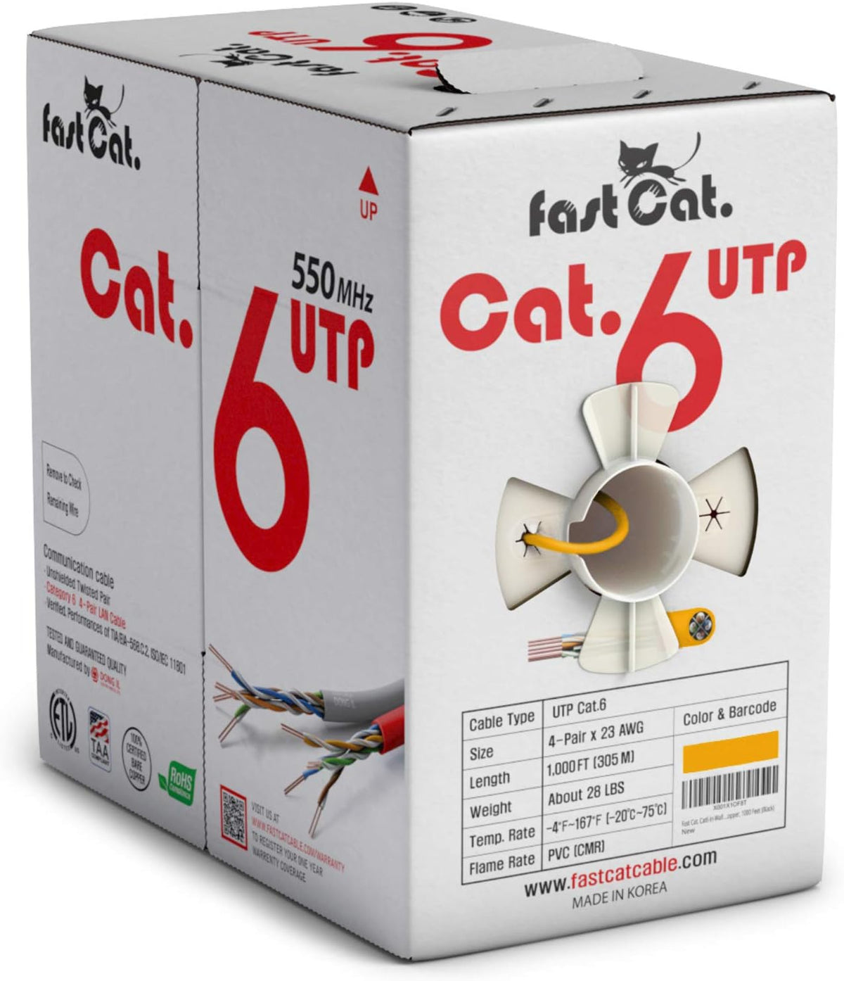Cat6 Ethernet Cable 1000ft 23 AWG CMR Solid Bare Copper UTP LAN Cable Gray G1928