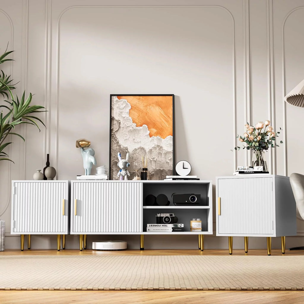 White TV Stand with Storage Cabinet Q218