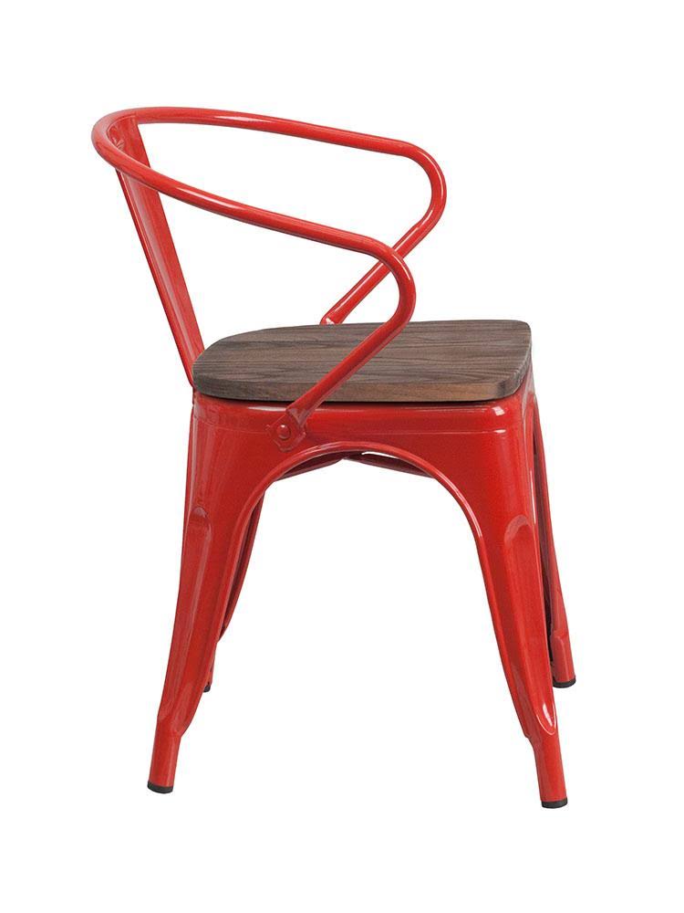 Blue Metal Chair with Wood Seat and Arms L985