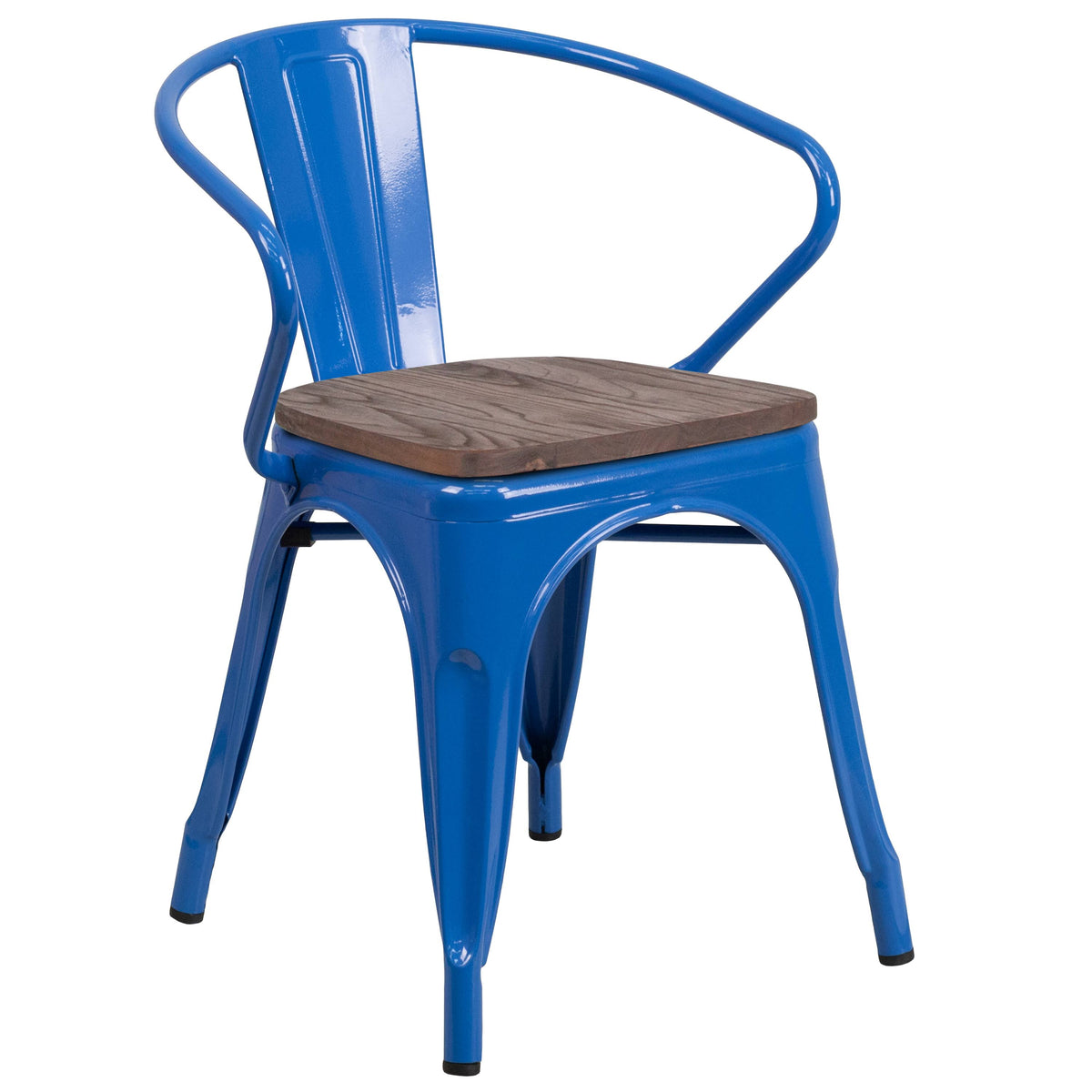 Blue Metal Chair with Wood Seat and Arms L985