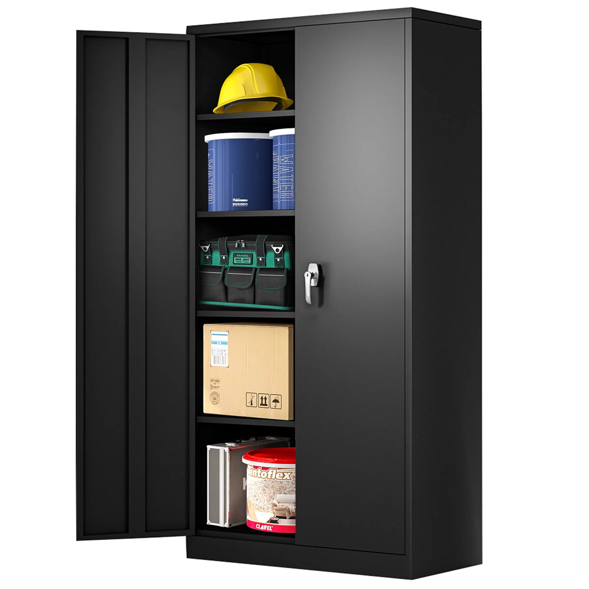 Metal Storage Cabinet with Lock, 4 Adjustable Shelves, 2 Door, Black G667