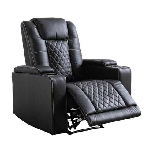 Black Leather Electric Recliner Chair with USB Ports Cup Holders K3813