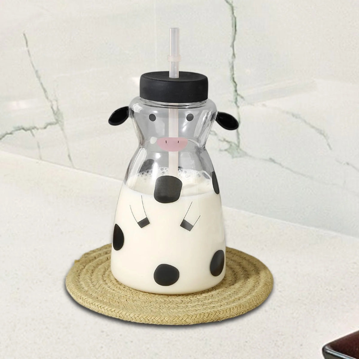 625ml High Borosilicate Glass Tumbler Cup with Lid Straw J61373