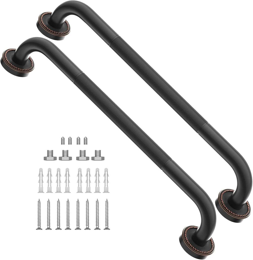 2 Pack 20 Inch Anti Slip Bronze Shower Grab Bar Oil Rubbed Black, Antique Brass Bathroom Grab Bar, Knurled Bath Balance Bar, Safety Handrail Support, Handicap Elderly Senior Assist Bath Handle Pack of 2 S388738