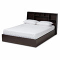Queen Size Dark Brown Wood Platform Storage Bed F8174