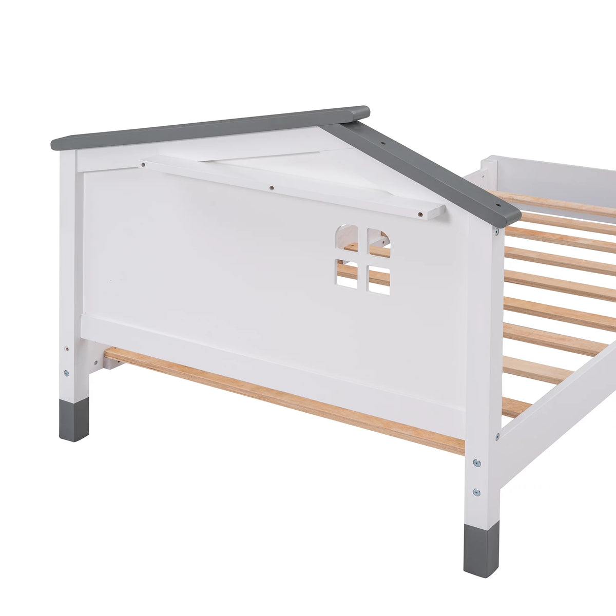 Twin Size Wood Platform Bed with House-Shaped Headboard I8564