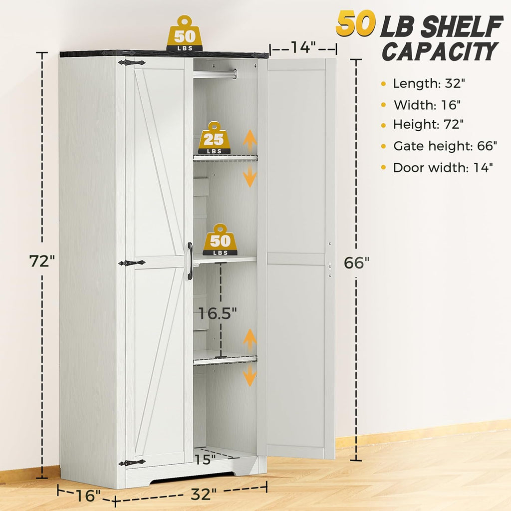 White 72" Wardrobe Closet with Doors K3507
