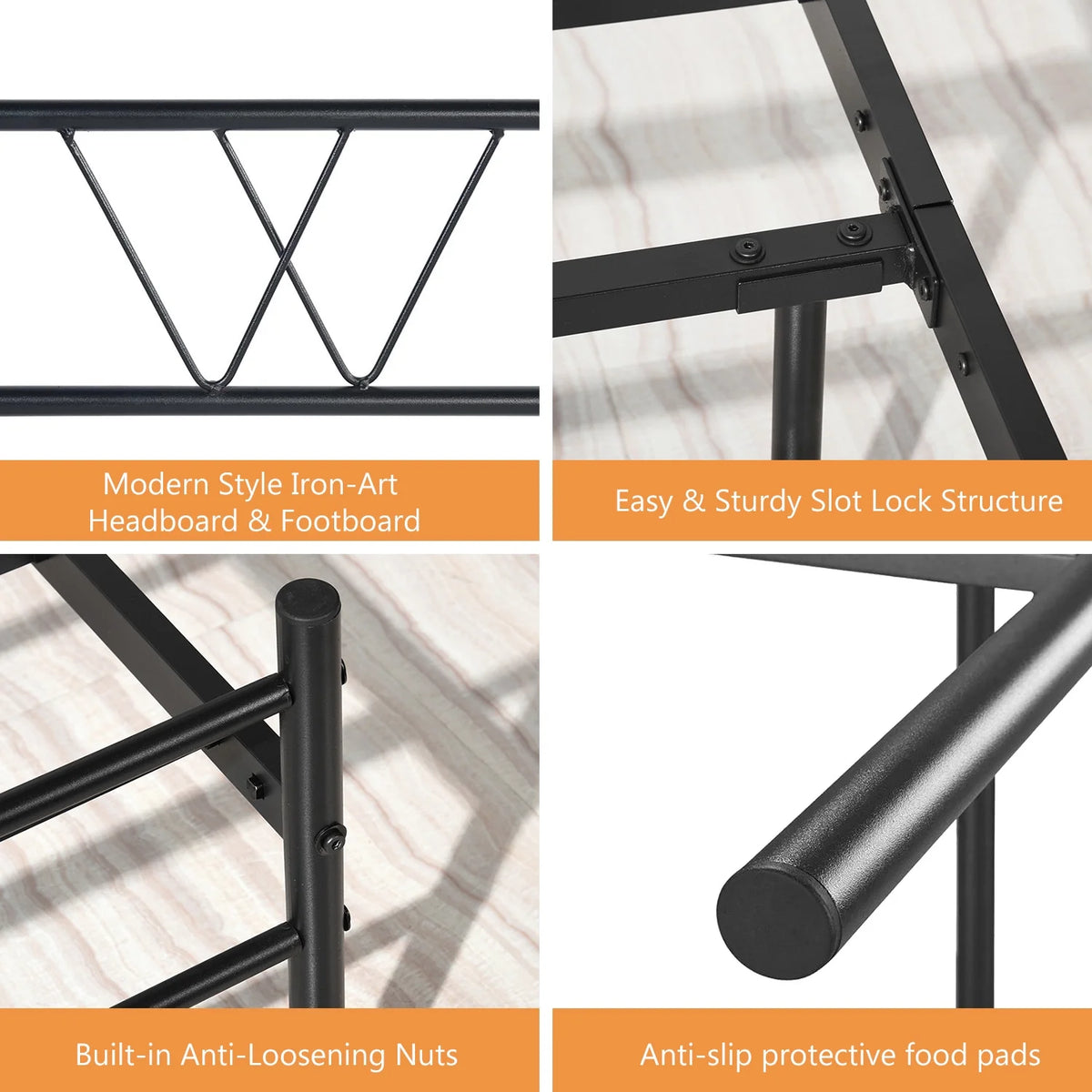 Twin Size Metal Platform Bed Frame with Headboard and Footboard K21273