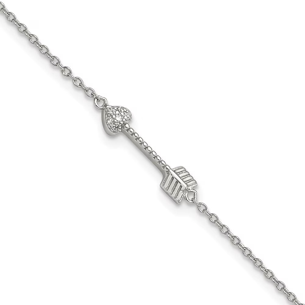 925 Sterling Silver Arrow Heart Zirconia Bracelet 7inch M6825