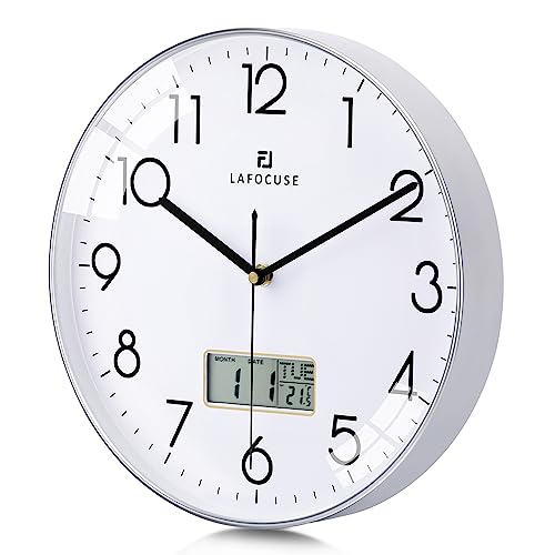 Black Wall Clock with Date Month Day of Week and Temperature Silent Non-Ticking Battery Operated Clock M279