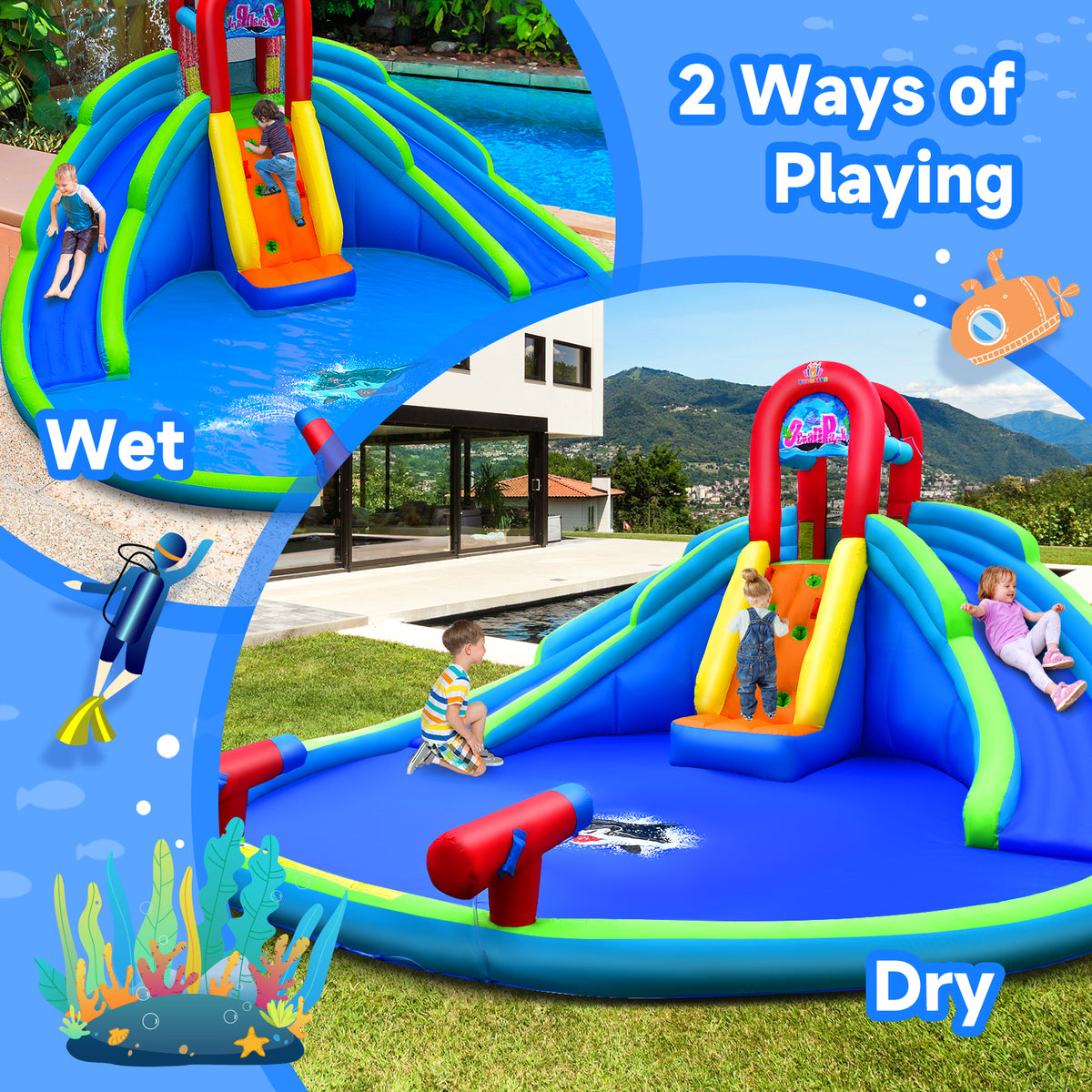 Inflatable Waterslide Bounce House with Handrail S995961