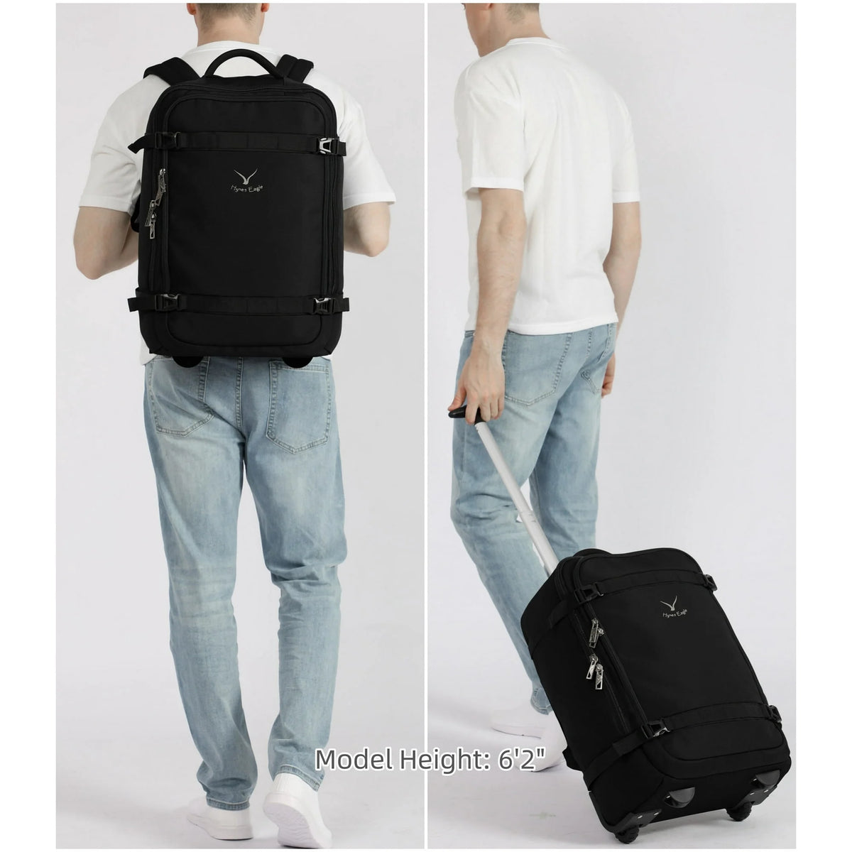 42L Trolley Backpack with 2 Wheels Softside Carry-on Luggage G395