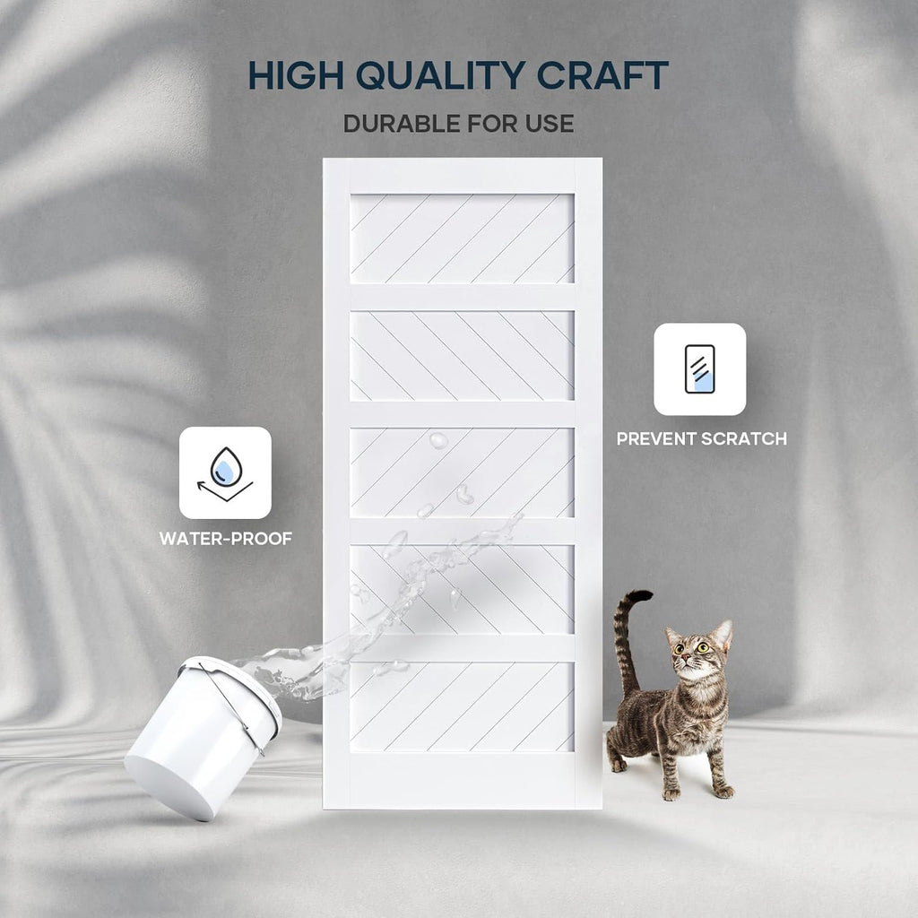 White Barn Door with Sliding Door Hardware Kit, Solid MDF Wood Slab with PVC Surface, 5-Panel M876861