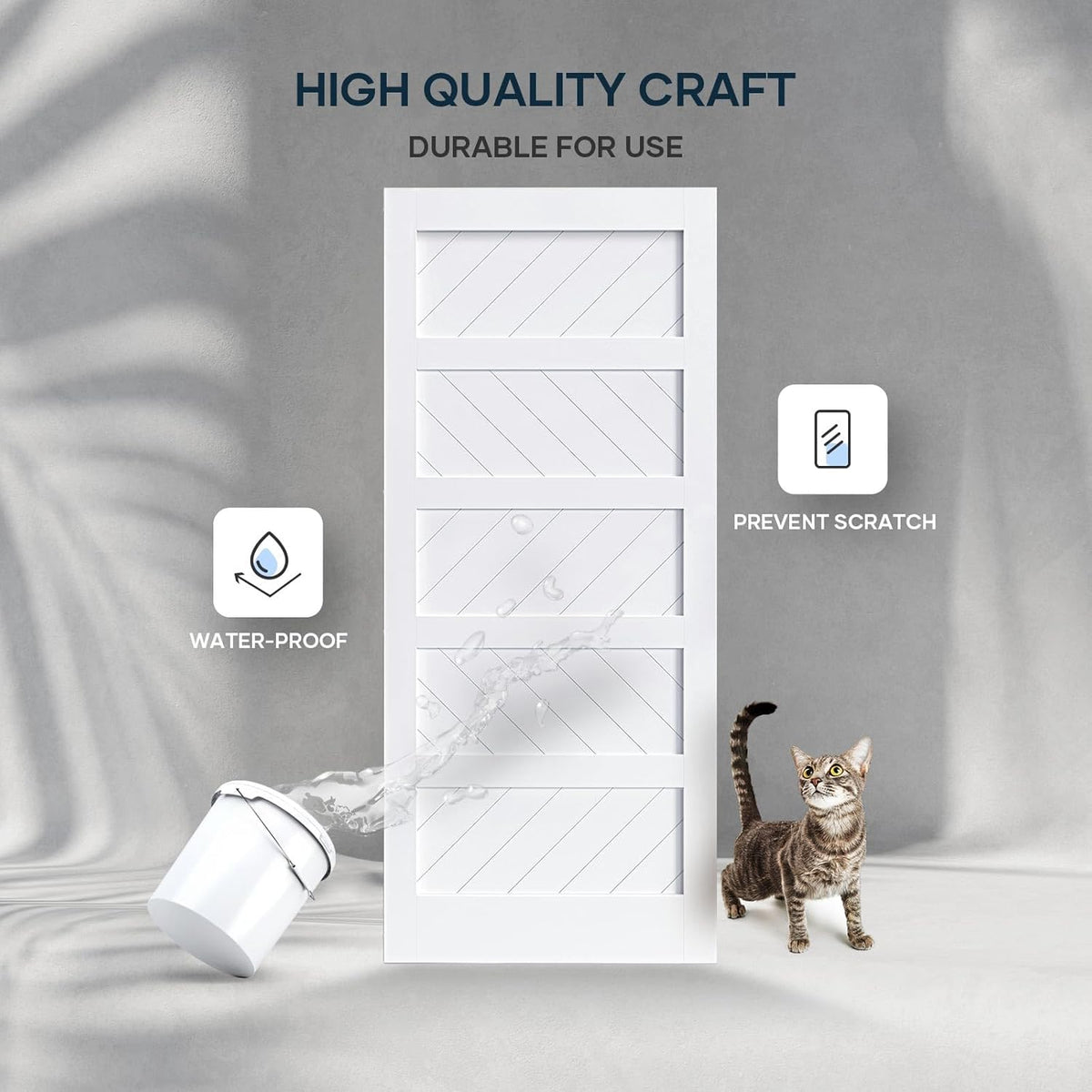 White Barn Door with Sliding Door Hardware Kit, Solid MDF Wood Slab with PVC Surface, 5-Panel M876861